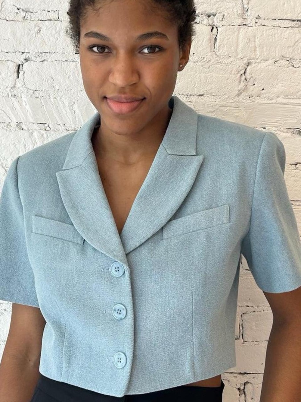 Behida Dolić Millinery Niki Cropped Light Blue Tailored Blazer Jacket